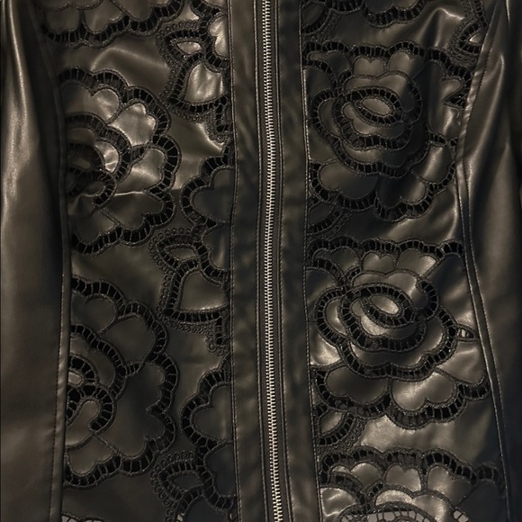 Sandro Black Leather Jacket with Floral Design - Picture 2 of 6
